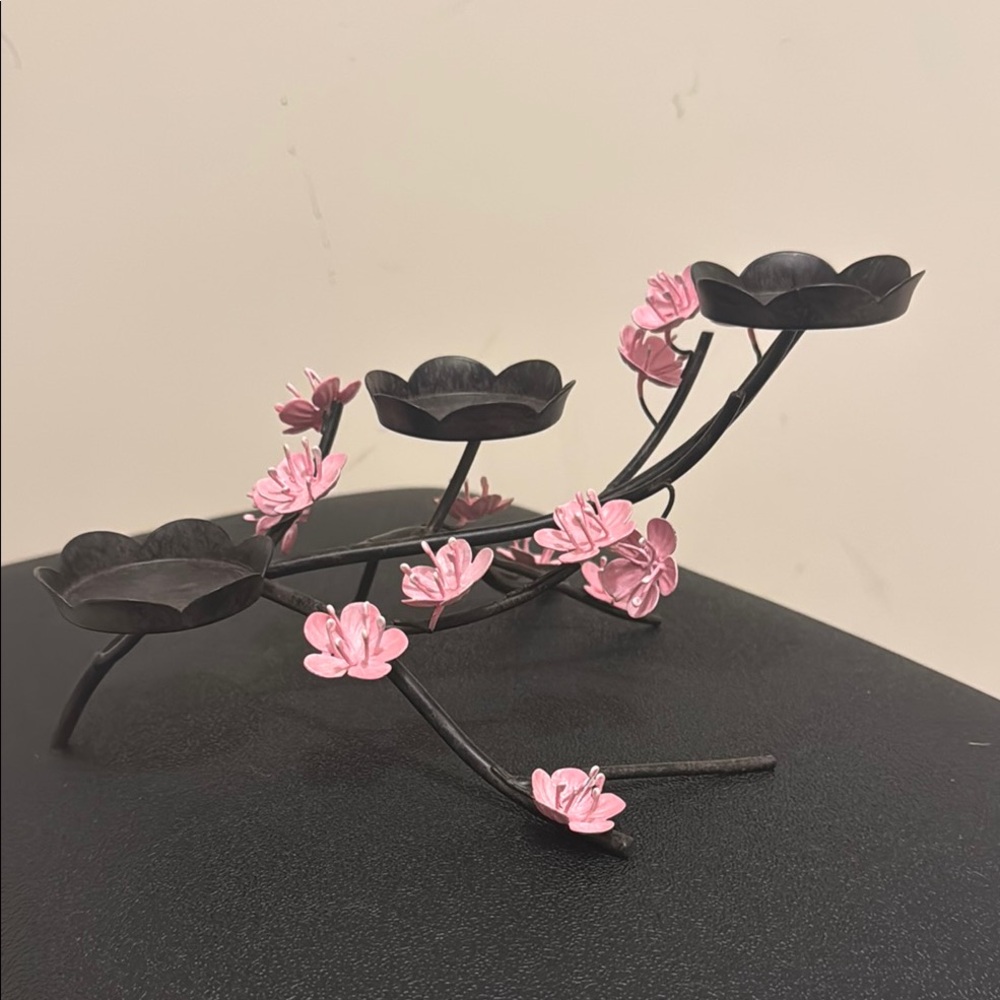 PartyLite Black and Pink Floral Candle Holder